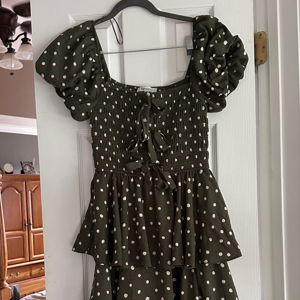 Polka Dot Smocked Puff-Sleeve Top - Olive